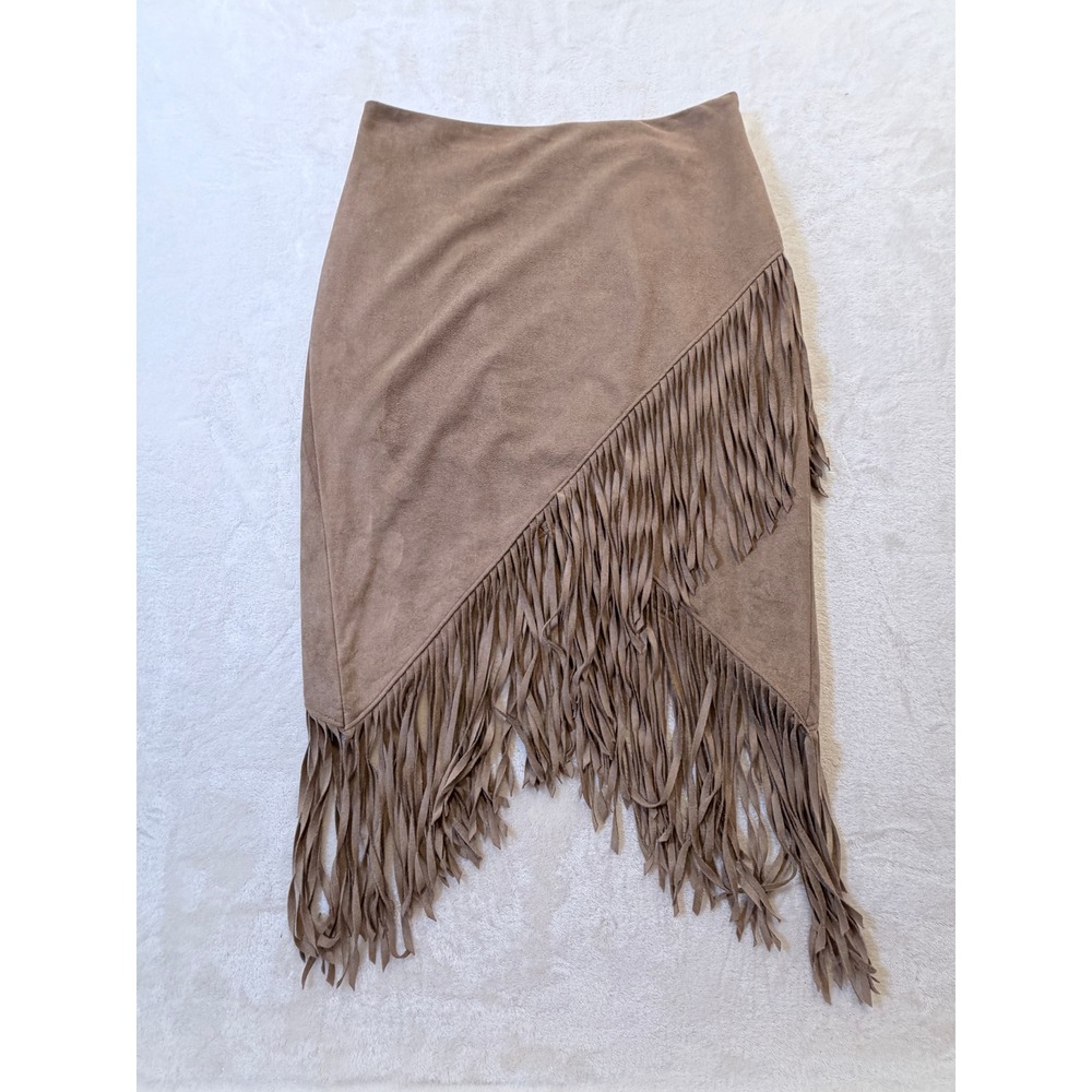 Express Taupe Fringe Midi Skirt
